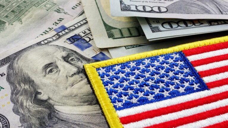 US flag and money
