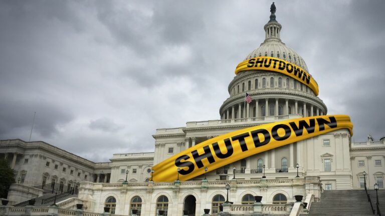 US Capital Building with Yellow Shutdown Tape