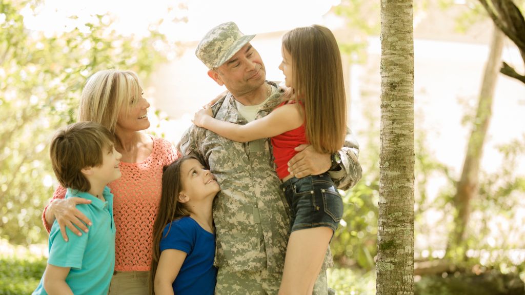 Veteran in Uniform with Wide and Kids