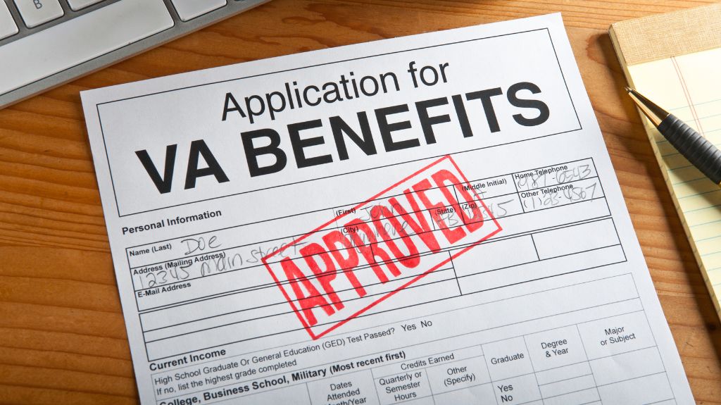 VA Benefits Form with Red Approved Stamp