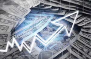 Arrow Graphic Going Up with Cash in Background
