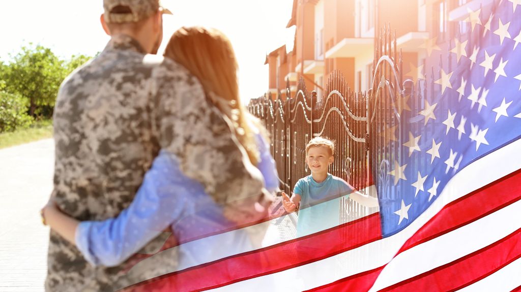 Veteran with Family and American Flag in Foreground