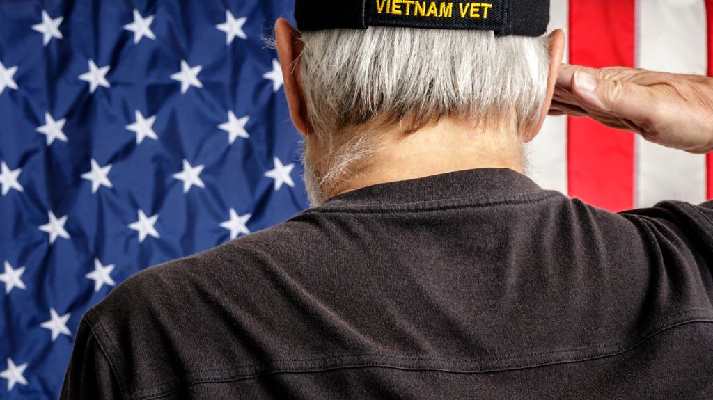 Vietnam Veteran Saluting American Flag