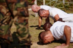Line of Soldiers Doing Push-Ups